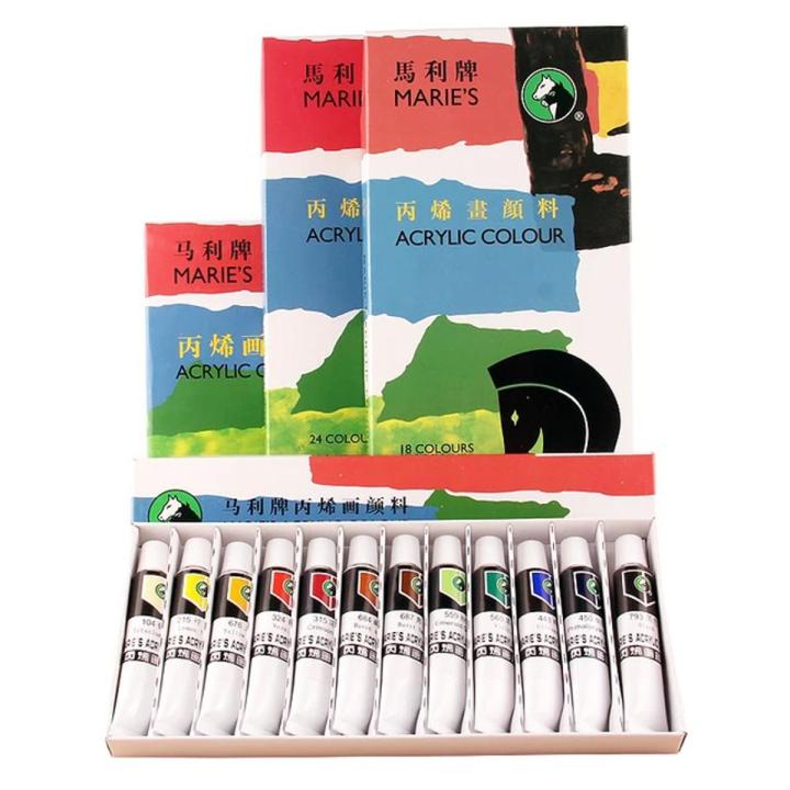 Maries Professional Acrylic Set of 12, 18 - 24 - 36 Assorted Colors 12ml Tube