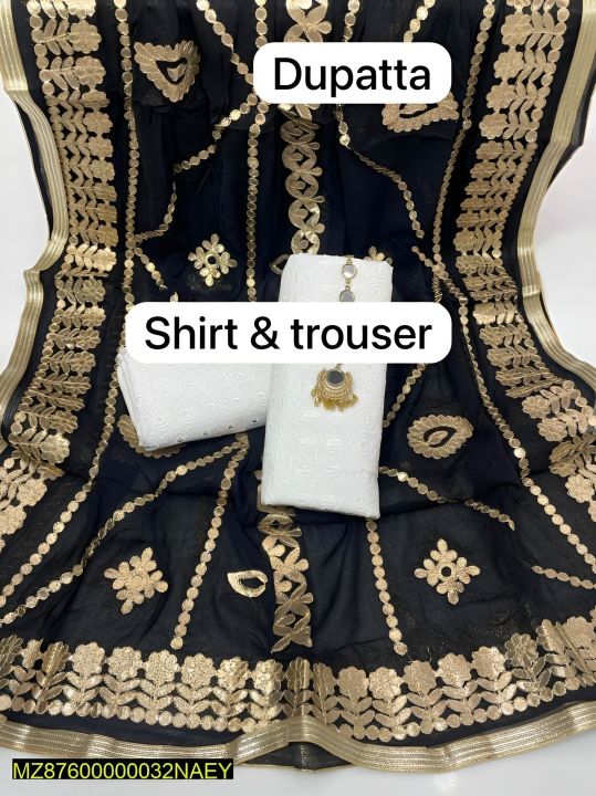 3 Pcs Women's Unstitched Lawn Embroidered Suit