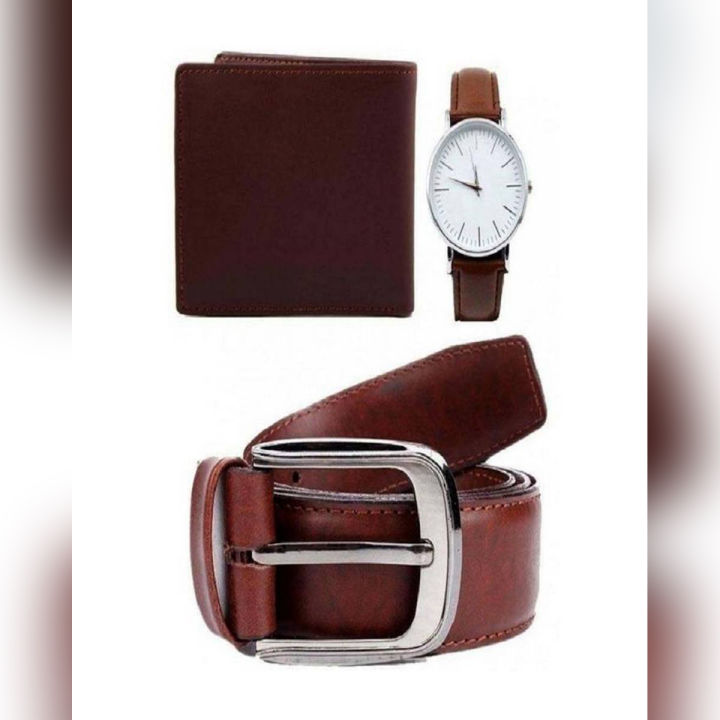 Pack of 3 Casual Leather Belts,Wallet and Watch For boys & Men's