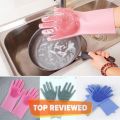 Magic Dish washing Gloves with scrubber, Silicone Cleaning Reusable Scrub Gloves for Wash Dish,Kitchen, Bathroom,1 Pair: Right + Left Hand). 