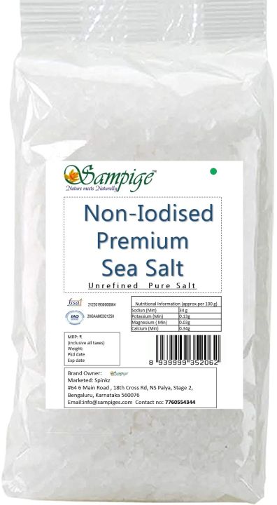 Sampige Non Iodised Premium Sea Salt 1 kg for cooking (1000 gram), Non iodised salt