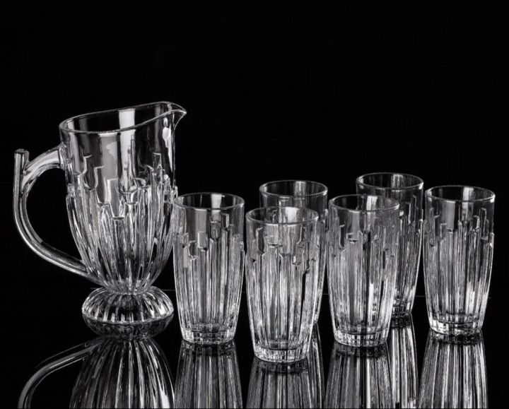 DELI - Delisoga Glassware Glass Water Set 7 Pcs sets 1 pcs Jug 1.2L / 6 Pcs sets Glass 370ML. Let premium Glassware Change Our Life Style