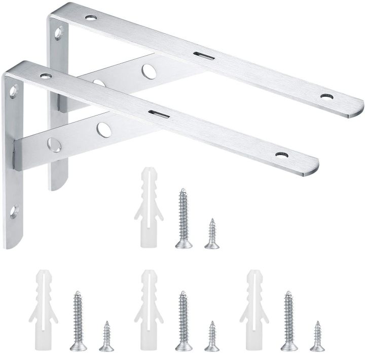 2 Pcs Stainless Steel Heavy Duty Shelf Brackets,Shelf Support Corner Brace Joint Right Angle Bracket.All Sizes Available(4",6",8",10",12")
