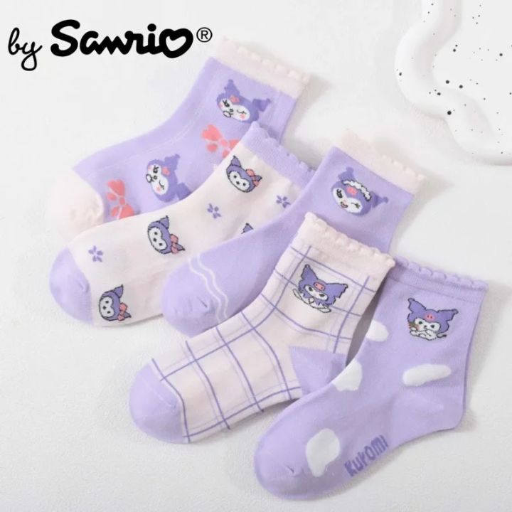 5pcs/set Sanrio Kuromi My Melody Lingeries for Women with Stocking Animated Socks Absorb Sweat Anime Kawaii Children Baby Autumn