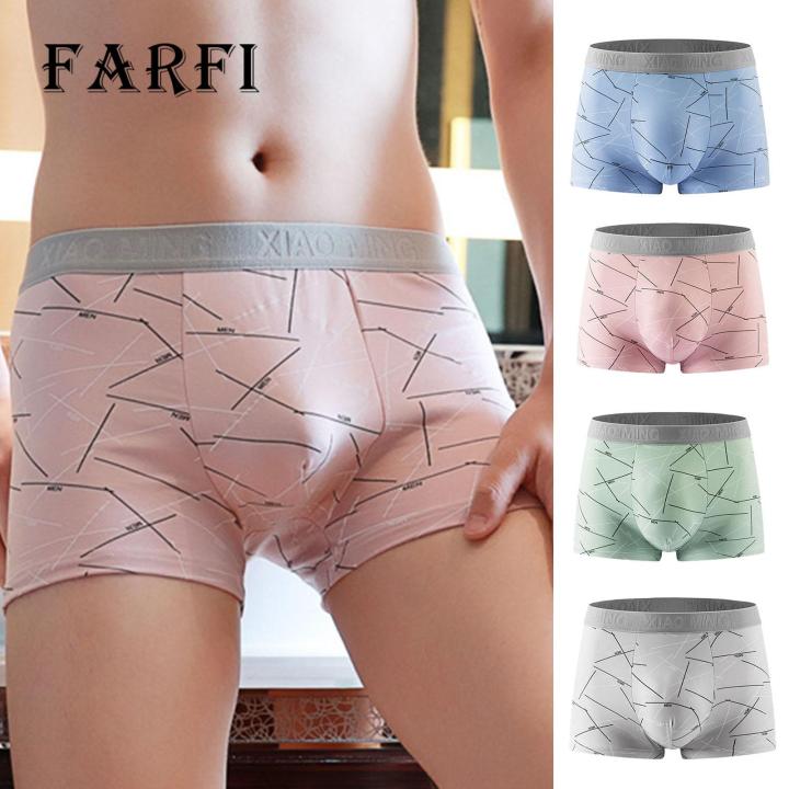 Comfortable Boxer Briefs Line Print Mid Waist Elastic U Convex Soft Breathable Moisture-wicking Anti-septic Men's Boxers Men Boxer Underwear
