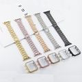 2 in 1 Bling Watch Strap + Case for Apple Watch Band Jam Tangan Tali Jam Series 6 5 4 3 2 1 SE Women Lady Diamond Band Strap for IWatch 6 44MM 40MM 42MM 38MM Stainless Steel Bracelet. 
