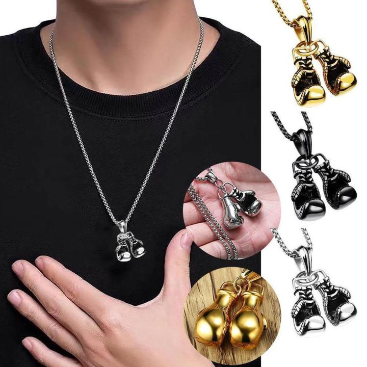 Double Boxing Necklace Boxing Gloves Pendant Long Chain Double Boxing Gloves Alloy Pendant Necklace Black Gold Silver Double Boxing Gloves Necklace