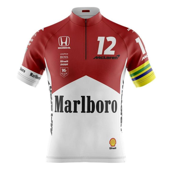 FULL ZIP Marlboro Red and White Short Sleeve Cycling Jersey Top Sports Wear Race Cut Mountain Bike Jersey