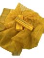Zeenan Fashion Unstitched 3 Piece Suit Kataan Slik Plain Shirt & Trouser With Organza Lining Broshia Dupatta For Women-A New Arrivals Sale- yellow. 