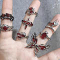 Irregular Red Crystal Glass Heart Aesthetic Rings For Women Y2K Gothic Animal Spider Ring Creative Grunge Jewelry Accessories. 