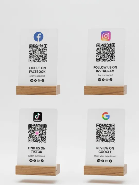 4mm Milky White Acrylic with Wooden Base || NFC Enabled & QR Code ...