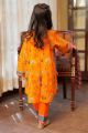 Senorita Stitched Orange and Multicolor Casual 3 Piece Suit Cotton Gold Printed Lawn For Kids and Girls - Design code: kbd-02325. 