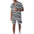 "Men's Zebra Print Two-Piece Outfit - Short Sleeve Shirt and Shorts Set" "Men's Zebra Print Two-Piece Outfit. 