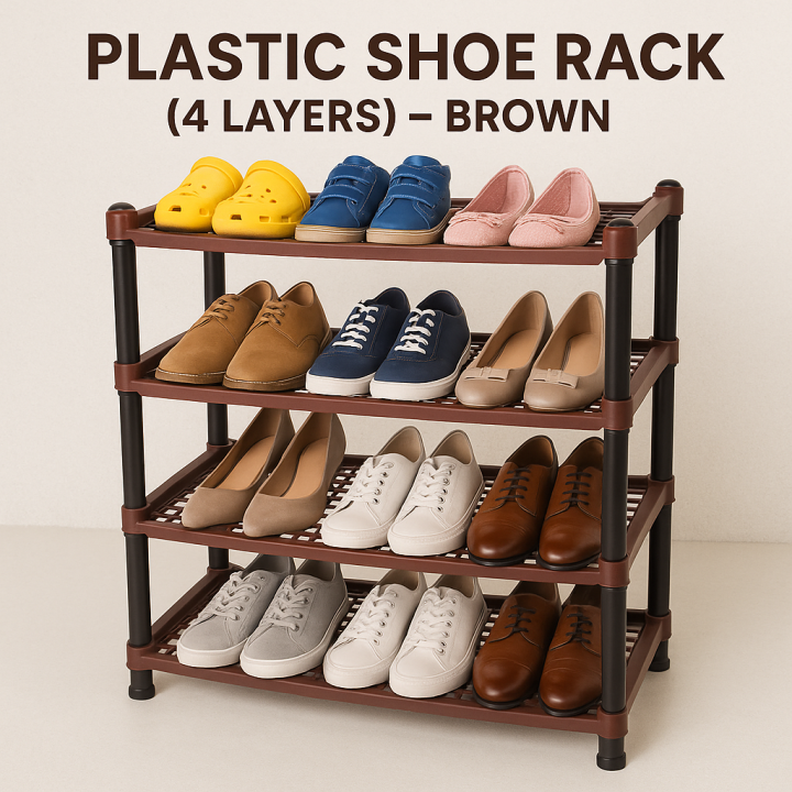 Plastic Shoe Rack Kitchen Stand Lightweight Shoe Organizer Entryway Hallway Closet Brown