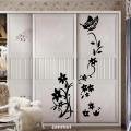 Size: 3 x 1.5 Feet  - Elegant Floral Flowers Butterfly designed Self adhesive Wall Sticker for Refrigerator, Fridge , Cabinets, Cupboard, Doors, Home Decor Lovers - Black color. 