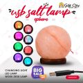 Gift City Presents Sphere 7 Color Changing USB Himalayan Salt Lamp for Home Decoration, Night Light, Work Desk Lamp, Salt lamp bulb, Rock salt lamp, Asthma and Allergy Patients to Clean Room Atmosphere - SL. 