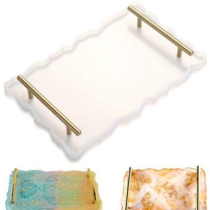 1 piece Silicone epoxy Resin Tray Mold Casting with 2Pcs aurum Handles