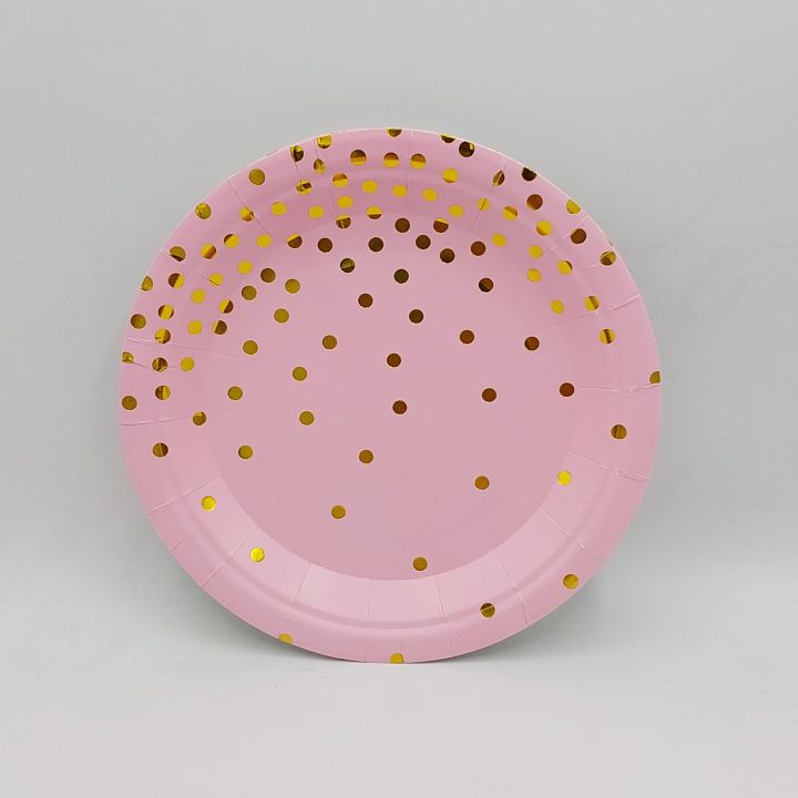 PINK GOLDEN POLKA DOT THEME PAPER PLATES PACK OF 10 PAPER PLATES ( 7 INCH SIZE )
