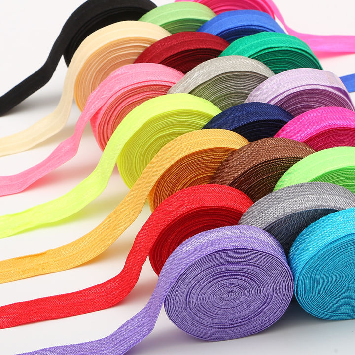 New 5 Yards/roll Width15mm Solid Shiny FOE Fold Over Elastic Bands Hair Tie Headband Dress Lace Trim DIY Sewing Accessories