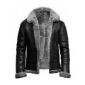 Black Shearling Leather Jacket For Men. 