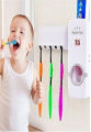 Toothpaste Dispenser With 5 Brush Holder Wall Mounted Automatic Hands Free Toothpaste Dispenser. 