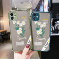 dienya For VIVO V19 Neo Case Fashion Tide Brand Clear Flower Pattern Thin Side Square Edge Frosted Transparent Hard Phone Cases New Design Shockproof Silicone Casing Full Cover Camera Protection Softcase. 