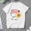 Sunflower Bubu Loves Flowers Women's T Shirt Milk and Mocha Bubu Dudu Ladies Tees Polyester Tops Graphic Tshirt y2k Hipster. 