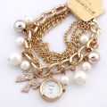 Golden Watch Pearls Bracelet and Ladies Watches For Girls. 