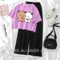 Dudu Bubu Crop Top Suits For Women And Girls Short Sleeve Tee and Black Flapper. 