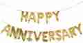 Romantic Happy Anniversary Surprise for Husband, Wife with Heart Shape Balloons, Happy Anniversary Letters, and Golden and red Balloons and Fairy Light. 