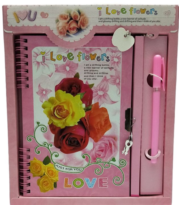 Fancy Lock Spiral Binding Diary Medium size with box and Gift Pen
