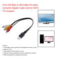 1Pc Usb Male Plug To 3 Rca Female Adapter Audio Converter Video Av A/V Cable Usb To Rca Cable For Hdtv Tv Television Wire Cord. 