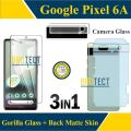 Google Pixel 6A 9H Tempered Glass Screen Protector, Back Matte Protector, Camera Glass Protector - Transparent, Unbreakable, HD Clear, Scratch & Impact Protection. 