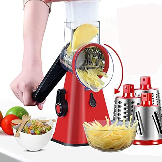 3 in 1 Vegetable Mandoline Slicer Swift Rotary Drum Grater Nut Shredder Veggie Cutter Peeler Spiralizer Cheese Chopper