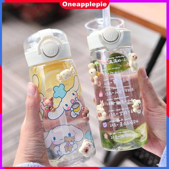【Free 2D 3D Stickers】400ML Cartoon Water Bottle With Straw And Strap Portable Water Bottle BPA Free Plastic Water Bottle Large Capacity Outdoor Sports Fitness Water Bottle