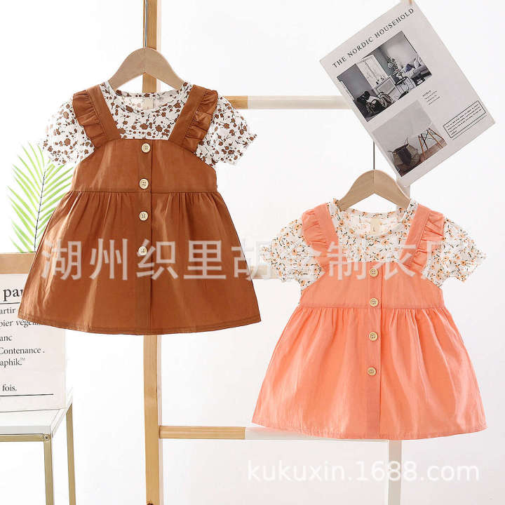 Sweet and Cotton Princess 2024 Summer New Western Fashion Cute Baby Short sleeved Girl's Dress