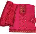 Hot Pink (Aatshi Gulabi) 3 Piece Unstitch Sindhi Embroidery Suit/Traditional Suit/Sindhi Embroidery/Aari Embroidery Machine. 