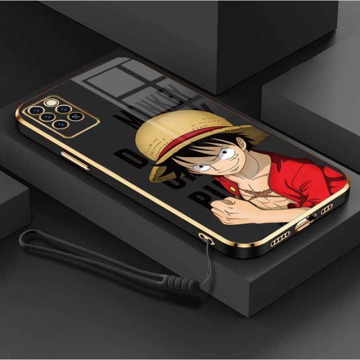 Casing For Infinix Note 10 Pro Infinix X695 Luxury Cartoon OnePiece Luffy Camera Protection Phone Case Plating Edges Silicone Soft Cover With Free Lanyard