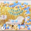 Happy Birthday Blue and Gold Theme Set ( 1 Pc Blue Birthday banner-30 Pc Balloons Gold -Blue & white-1 Pc Curtains 6 Feet Length and 3.5 Feet Width ) Birthday & Party Decorations -Birthday Items Birthday Accessories -Blue & Gold Theme. 
