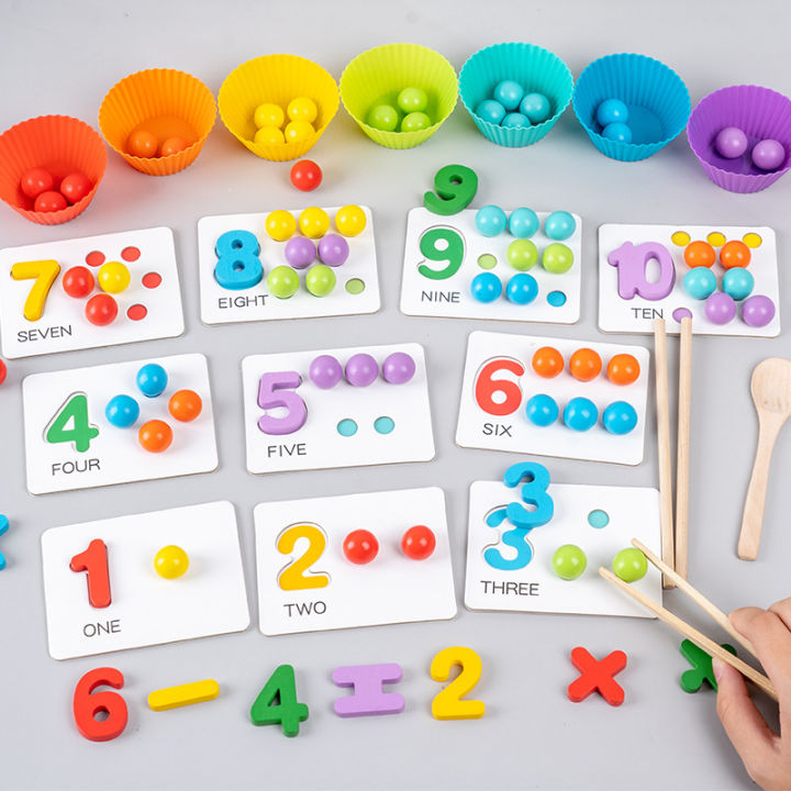 Wooden Montessori Toys For Kids Clip Beads Color Sorting Matching Early ...