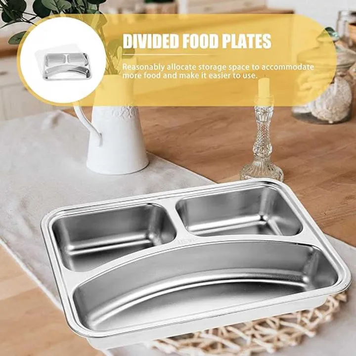 Stainless%20Steel%20Metal%20Sectioned%20Divided%20Plates%20with%20Lid,%20Rectangular%20Dinner%20Tray,%20Diet%20Plate%20with%203%20Sections,%20Stackable%20Serving%20Platter%20Snack%20Fruit%20Plate%20for%20Campers%20-%20Image%204
