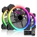 EZDIY-FAB RGB Dual Ring 120mm Case Fans,5V Motherboard Sync,Speed Adjustable,RGB Sync Fan with Fan Hub X and Remote-3 Pack. 