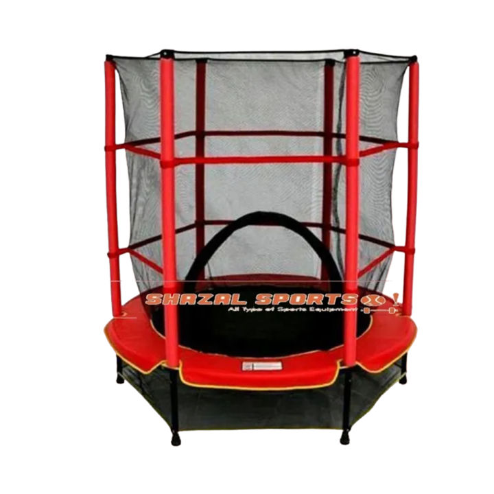 55" Kids Trampoline with Safety Net and Red Cover Garden Outdoor