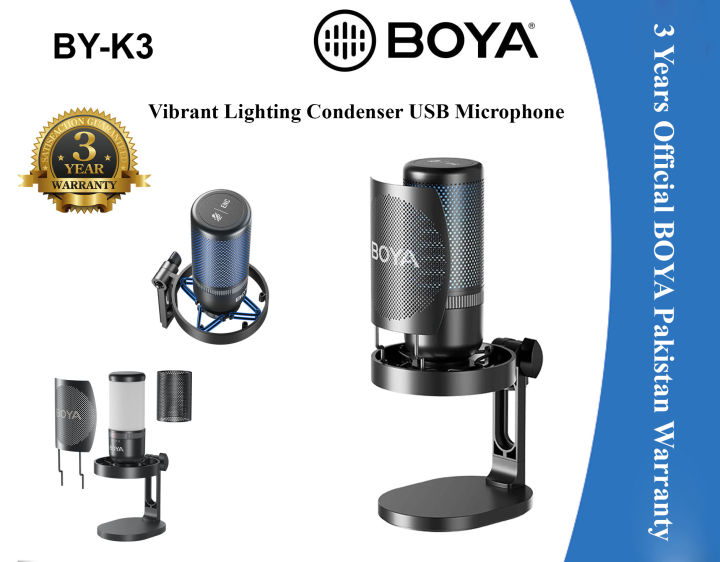 3 Year Warranty BOYA K3 Desktop Vibrant Lighting Condenser USB Microphone
