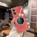 For OPPO F21 Pro (5G) Back Cover Bowknot Makeup Mirror Luxury 6D Plating Frame Shiny Cases Soft Silicone Square Protective Mobile Phone Case for Girls. 
