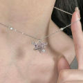 Heart Pendant Pink Crystal Necklace For Women Girl Elegant and Sweet Punk Party Jewelry Clavicle Chain. 