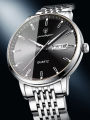 Simple and Elegant Men Business Watch Waterproof Stainless Steel Quartz Watches Calendar Display Thin Strap Wristwatch. 