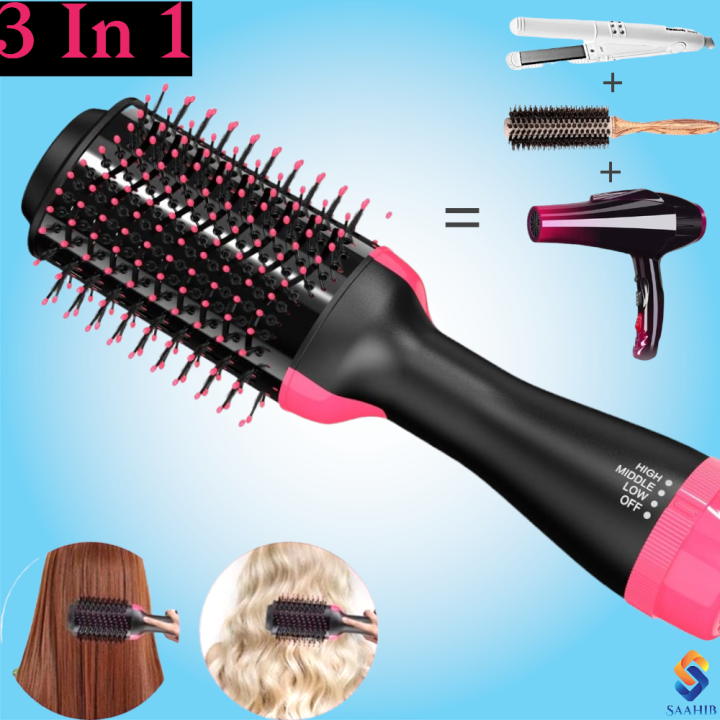 Professional Hot Air Brush Straightening Hair Dryer comb and Volumizer with Straightener Curler for Girls Women Daraz.pk