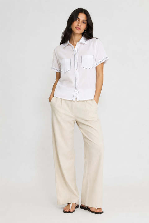Meme Button Down Shirt With Contrast Stitch For Women