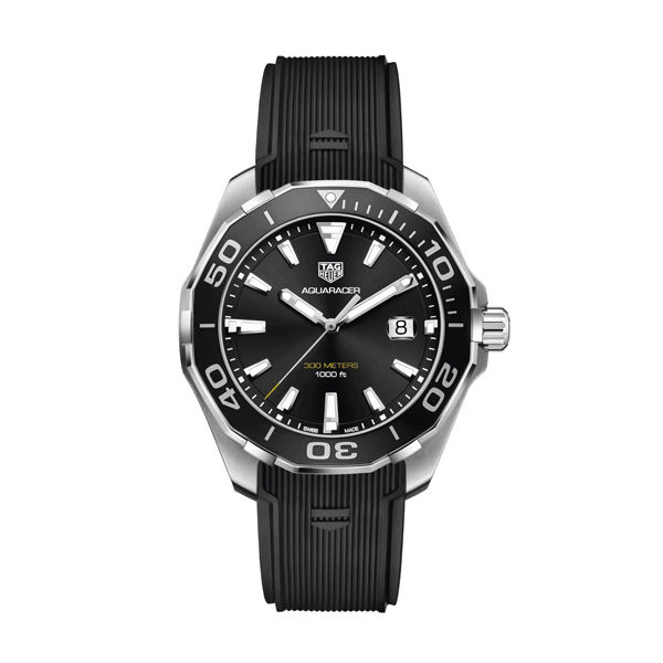 Tag Heuer Aquaracer Calibre 5 Black Rubber Strap  Black Dial Quartz Watch for Gents - WAY101AFT6141